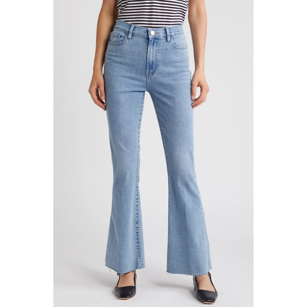 FRAME Le High Flare Jeans Wilson Raw After Light Wash Denim Stretch  Size 32